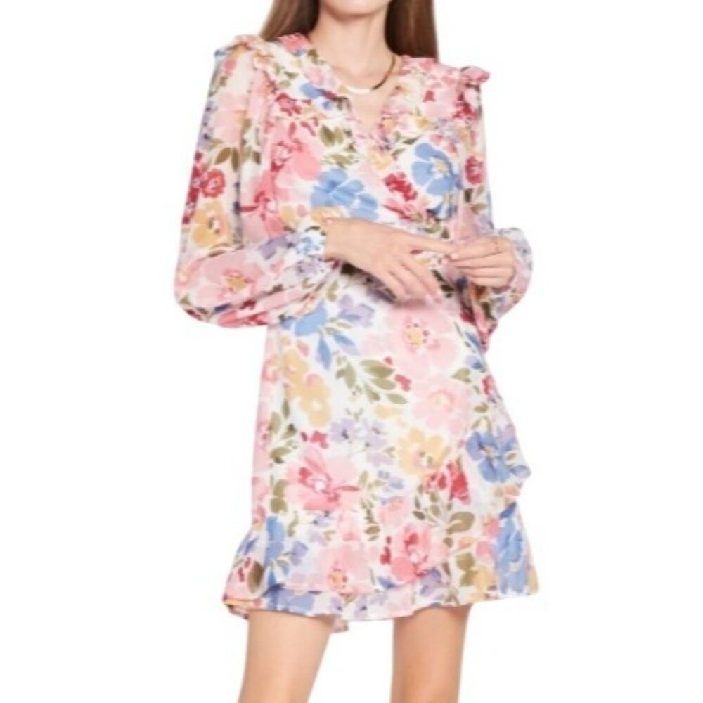 En Saison Womens Dress Size‎ XS Constantia Mini Floral Wrap Puff Long Sleeves